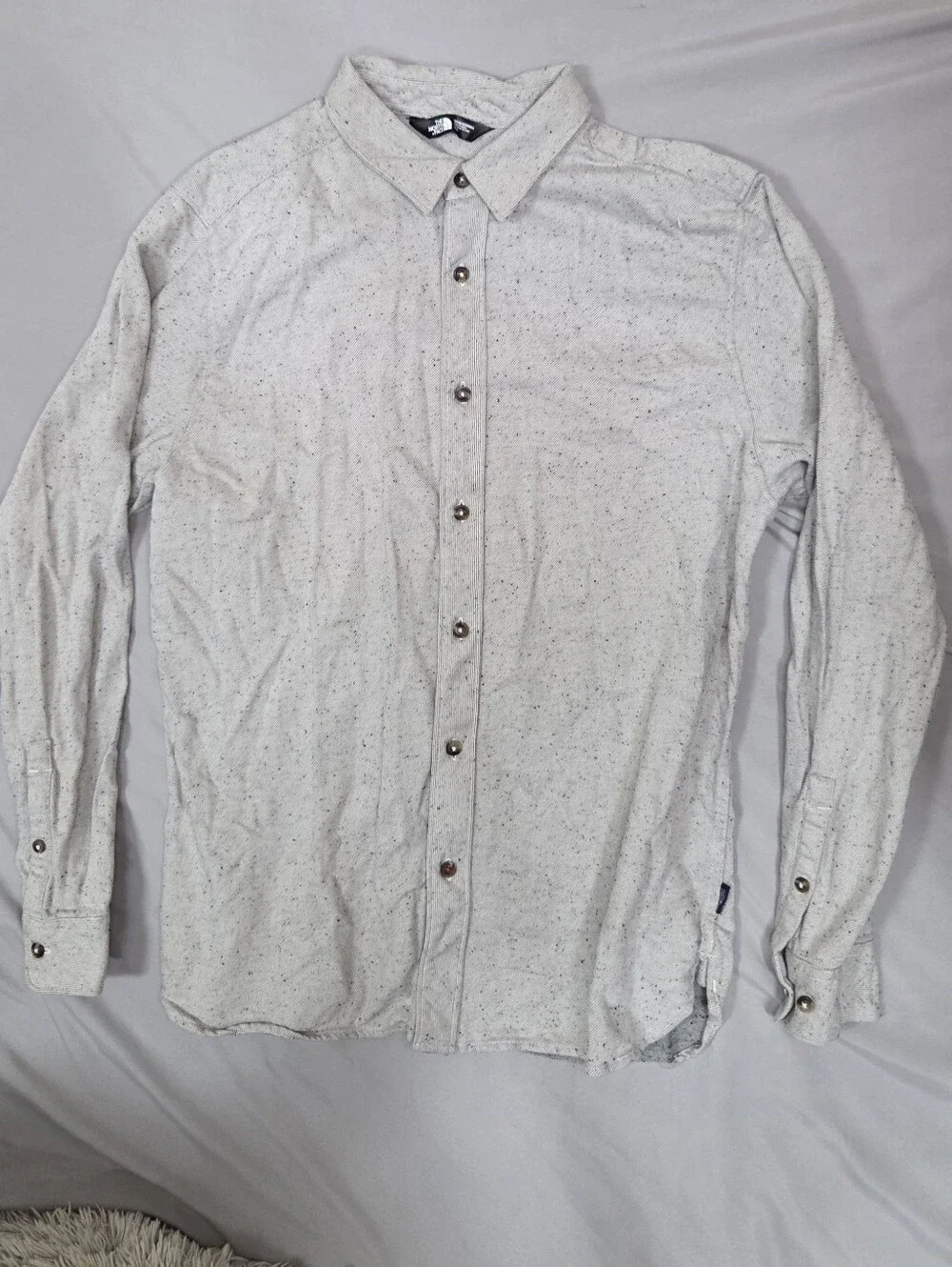 The North Face Mens L Gray Speckled Soft Cotton Flannel Button Down Shirt
